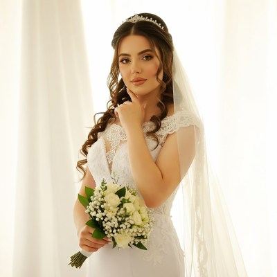 Bride holding white bouquet