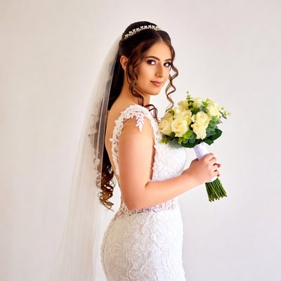Bride holding white bouquet