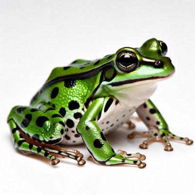 Green tree frog on white background