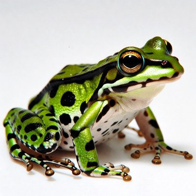 Green tree frog on white background