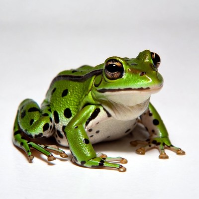 Green tree frog on white background
