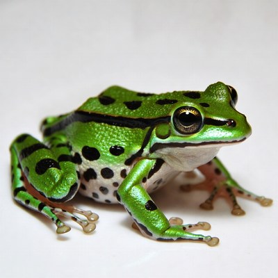 Green tree frog on white background