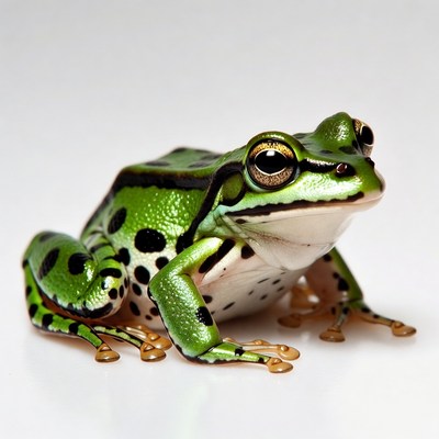 Green tree frog on white background
