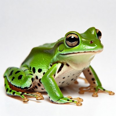 Green tree frog on white background