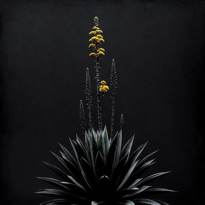 Agave Plant with Yellow Flower Spikes