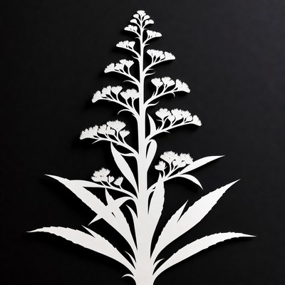 White Silhouette Plant on Black Background