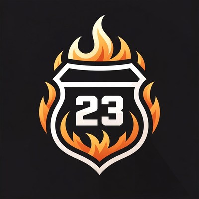 Fiery Number 23 Shield Logo
