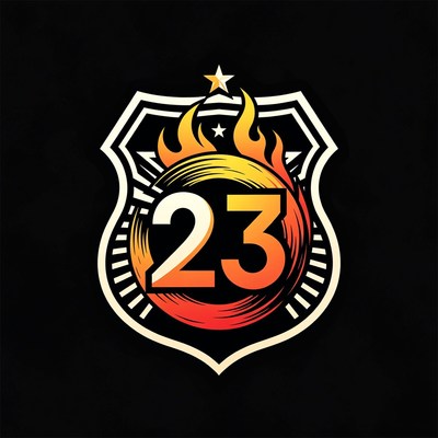 Fiery 23 Number Shield Badge