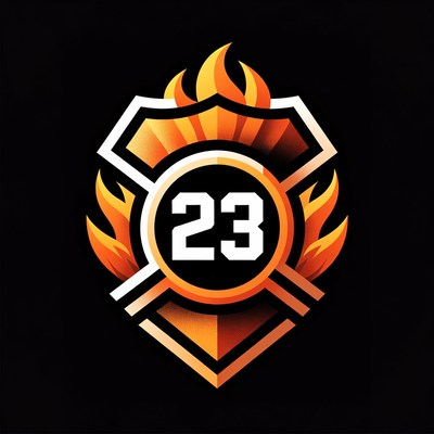 Fiery Number 23 Shield Badge