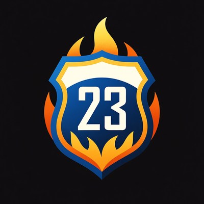 Fiery Blue Shield with Number 23