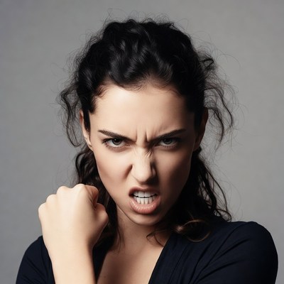 Angry woman clenching fist
