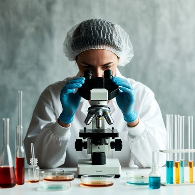 Woman scientist using microscope