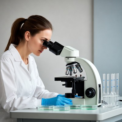 Woman scientist using microscope
