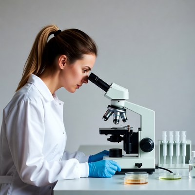 Woman scientist using microscope