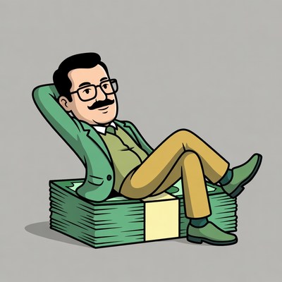 Man relaxing on stack of money