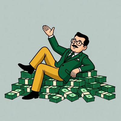 Man lounging on money pile