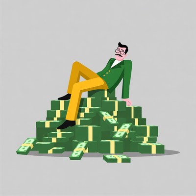 Man lounging on money pile