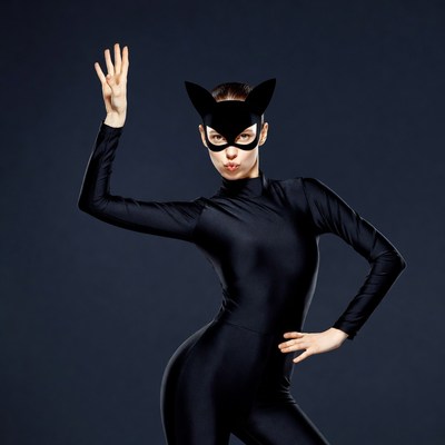Woman in Catwoman costume posing
