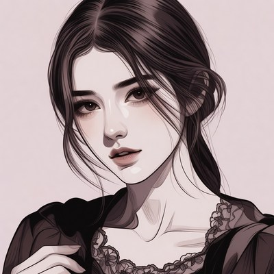 Asian woman in lace dress portrait