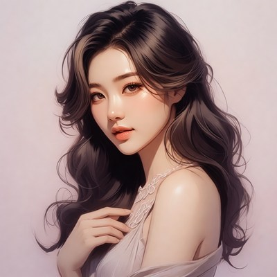 Beautiful Asian woman with long wavy hair