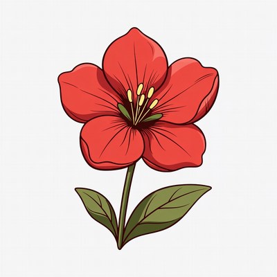 Red Flower Illustration with Stem