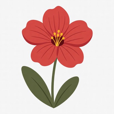 Red Flower Illustration with Stem