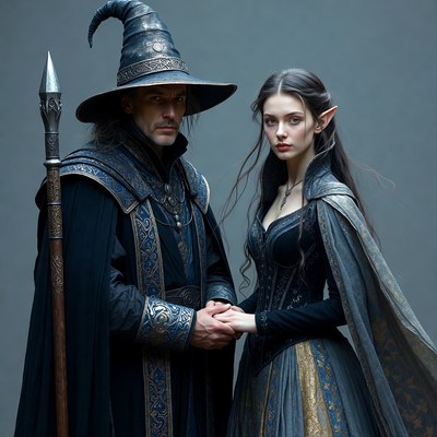 Wizard and Elf Woman Holding Hands