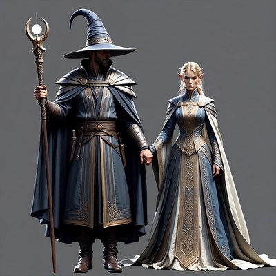 Wizard and Elf Woman Holding Hands