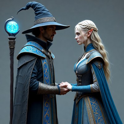 Wizard and Elf Woman Holding Hands