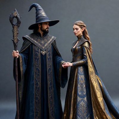 Wizard and Elf Woman Holding Hands