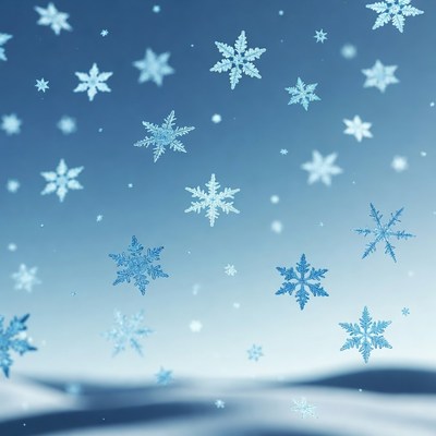 Falling Snowflakes on Blue Background