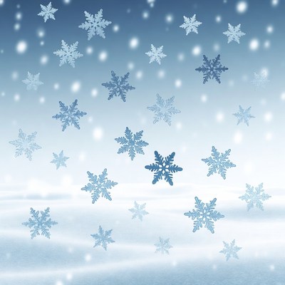 Falling Snowflakes on Blue Background
