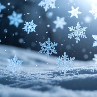 Snowflakes Falling on Snowy Ground