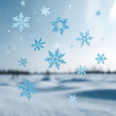 Falling Snowflakes on Blue Background