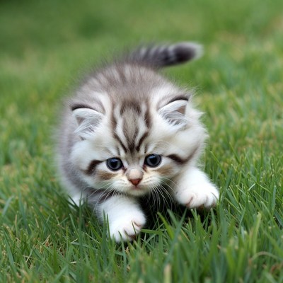 Cute tabby kitten on grass