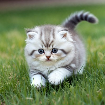 British Shorthair Kitten Playing in Grass
