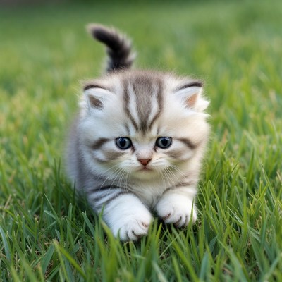 Cute British Shorthair kitten on grass