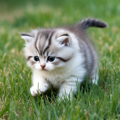 Cute British Shorthair kitten on grass