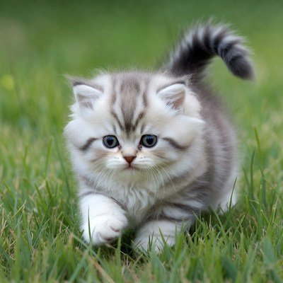 British Shorthair kitten on grass