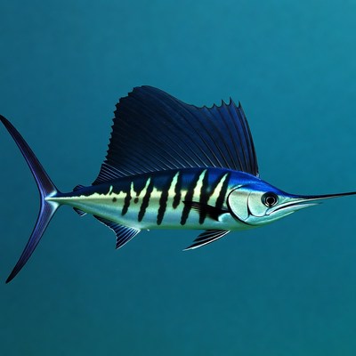 Blue Marlin Swimming Underwater