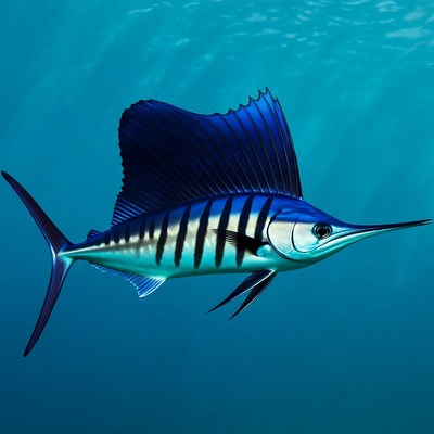 Blue Marlin Swimming Underwater