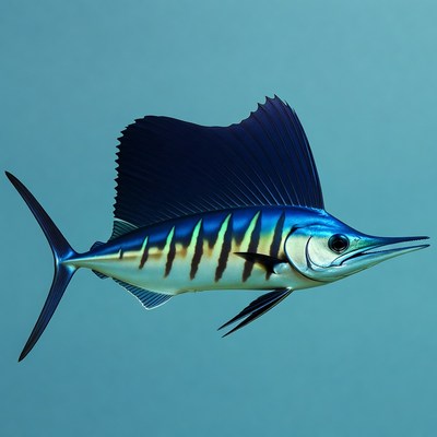 Blue Marlin Fish on Blue Background