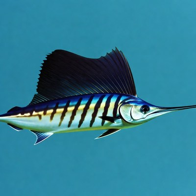 Blue marlin swimming on blue background