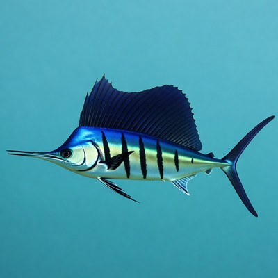 Blue Marlin Fish on Blue Background