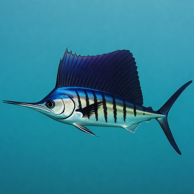 Blue Marlin Fish on Blue Background