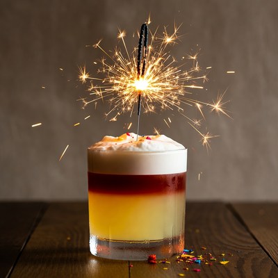 Sparkler-lit Layered Cocktail Drink