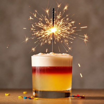 Sparkler-lit layered cocktail glass