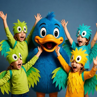 Blue Duck Costume with Happy Girls