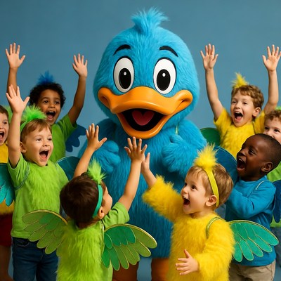 Blue Duck Costume with Happy Children