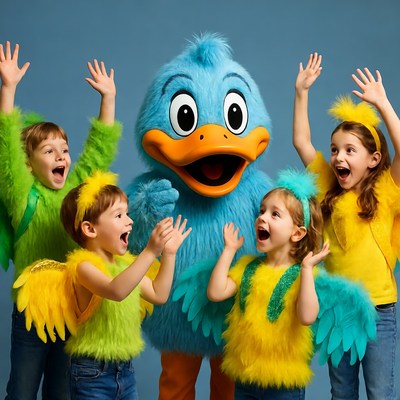 Children with Blue Duck Costume